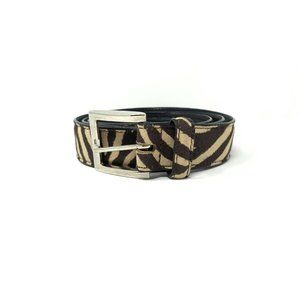 Eliza B. Leather Furry Animal Print Belt Size M